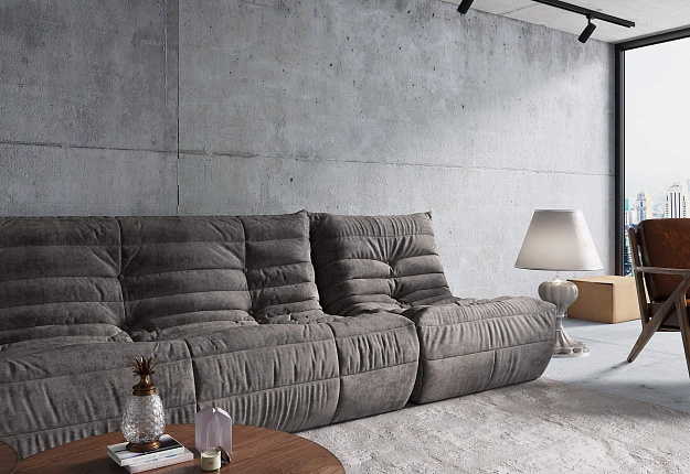 Серый диван ДеФранс в стиле лофт, бескаркасный современный диван, на заказ, доставка по стране и за рубеж